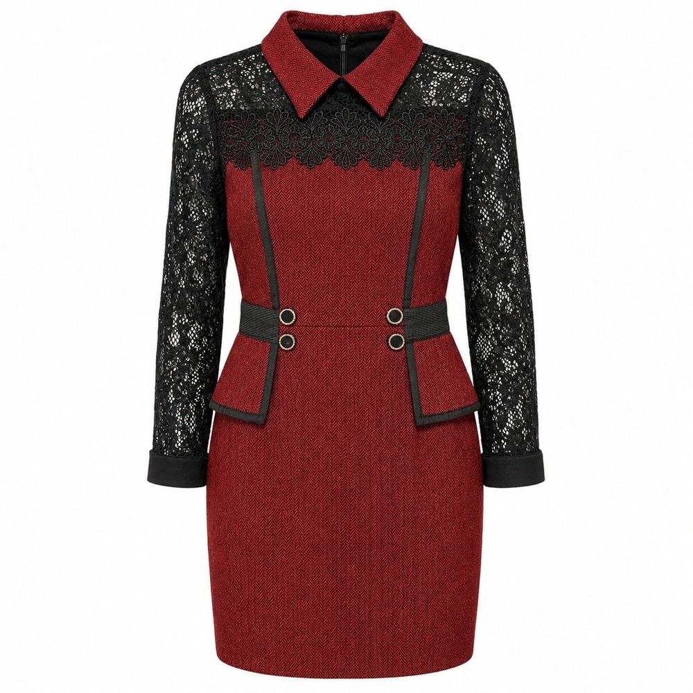 Sebal Dark Academia Lace Herringbone Mini Dress Small Gothic Coquette Preppy